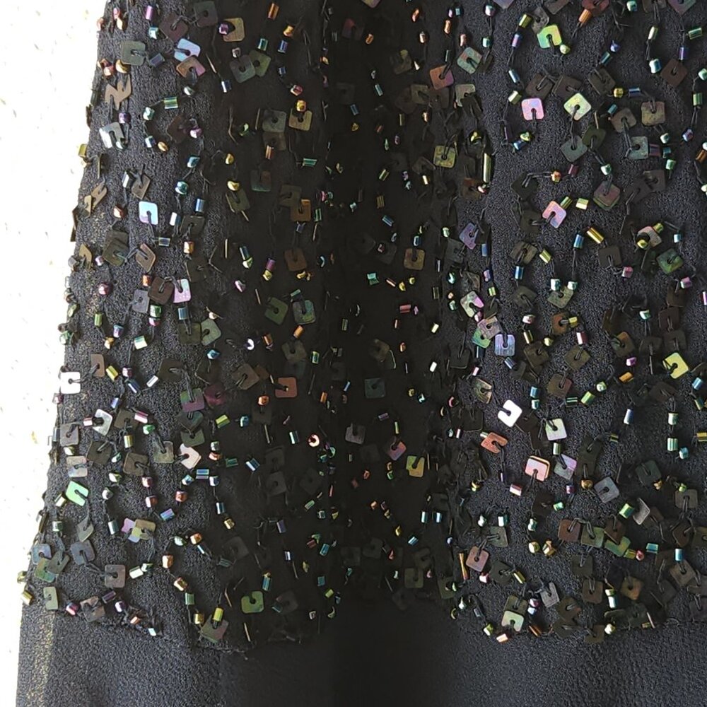 JKARA Chiffon Evening Dress Plus Size 18W Navy Blue, Sequin Bodice - Picture 3 of 12